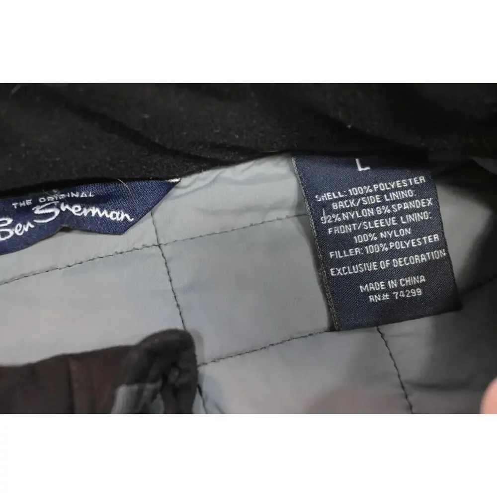 Ben Sherman‎ Quilted Puffer Jacket Black Full Zip Performance Mens Size Large